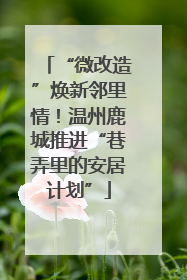 “微改造”焕新邻里情！温州鹿城推进“巷弄里的安居计划”