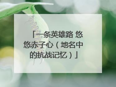 一条英雄路 悠悠赤子心（地名中的抗战记忆）
