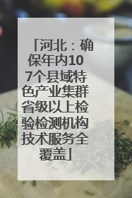 河北：确保年内107个县域特色产业集群省级以上检验检测机构技术服务全覆盖